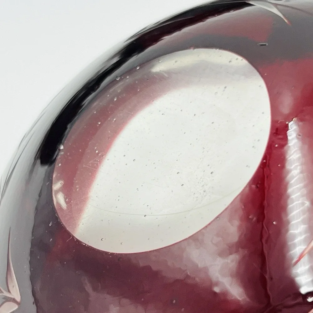 Set of‎ 7 Hand Blown Bohemian Ruby Cut to Clear Glass Bowls Floral Wheat Bubbles